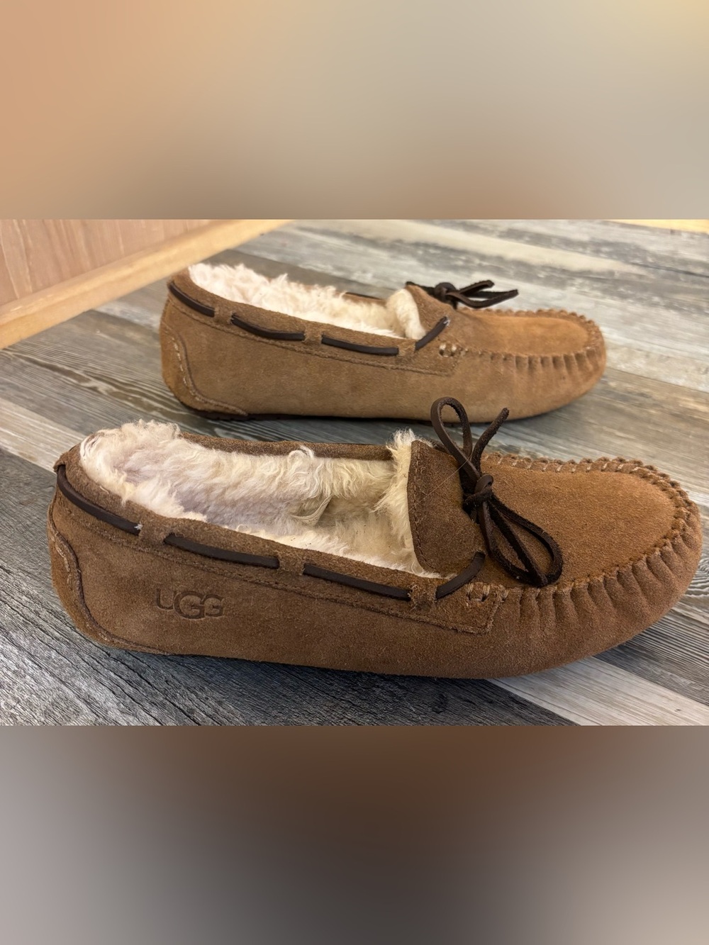 UGG Chestnut Suede Moccasin Slippers | Junior Size 4 - Picture 2 of 6